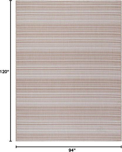 Stripe Outdoor Rug 8x10 Washable Outside Carpet for Indoor Patio Porch Waterproof Easy Cleaning Non Shedding Area Rugs Beige 8 x 10