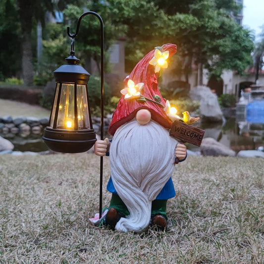 Solar Gnome Garden Statues Outdoor Décor with Lantern- Gnome Figurines Solar LED Light Lawn Ornaments - Yard Decorations for Patio, Balcony, Backyard -Unique House Warming Gifts for Mom