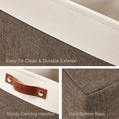 DECOMOMO Storage Bins Fabric Storage Baskets for Shelves, Linen Closet Organization Toys Nursery (Brown and White, Large - 4 Pack)