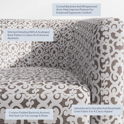 BELLEZE Accent Barrel Chair Set of 2, Linen Round Chair Club Tub Sofa Corner Chair with Flared Legs and Cozy Soft Padding for Living Room Bedroom Waiting Room - White & Brown