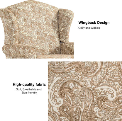 Accent Chair, High Back Upholstered Armchair with High Resilience Sponge & Wood Legs, Mid-Century Modern Comfy Single Sofa Reading Chairs for Living Room, Bedroom (Floral Sand, Set of 1)