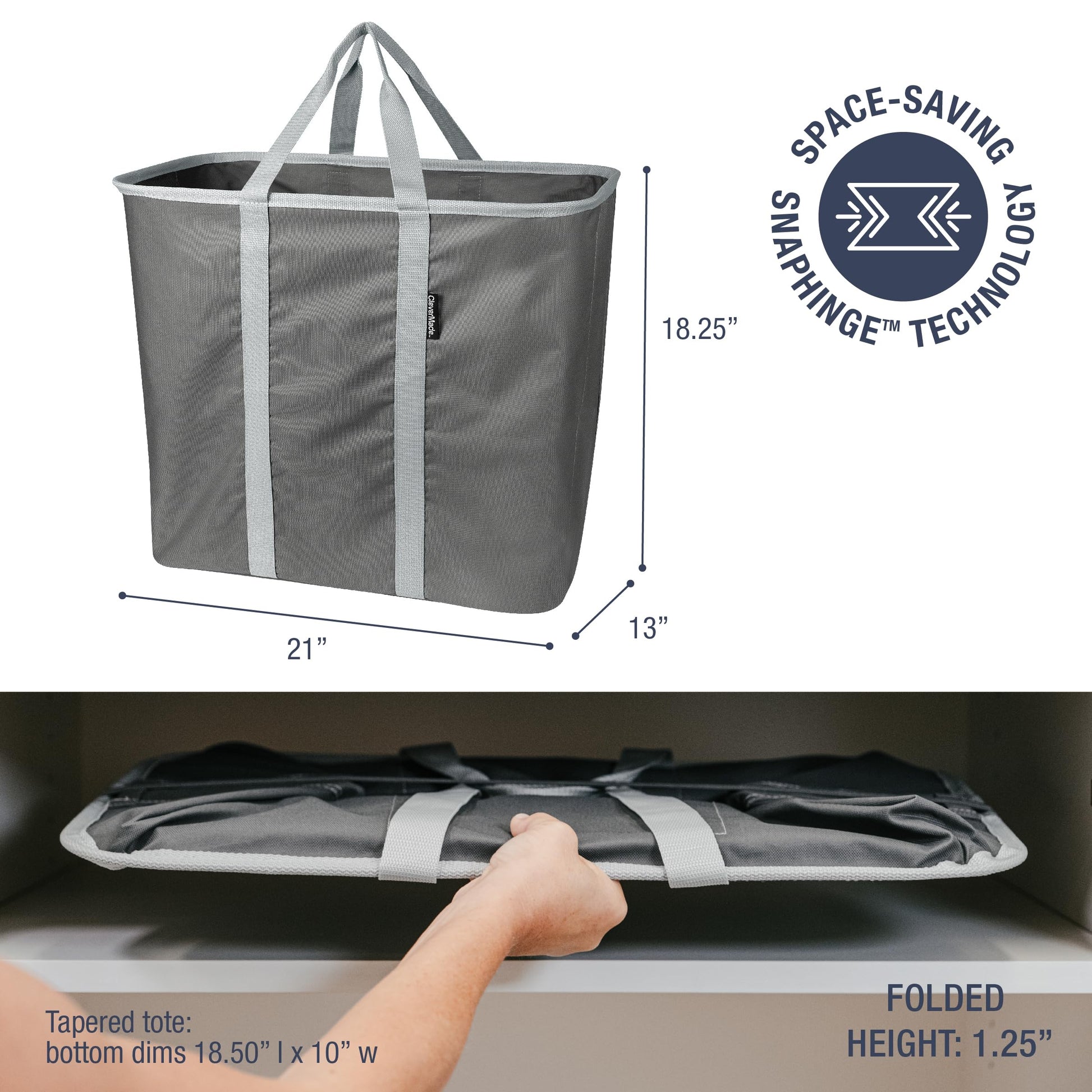 CleverMade Collapsible Laundry Caddy, 64L Pop-Up Hamper, 2 Pack, Charcoal