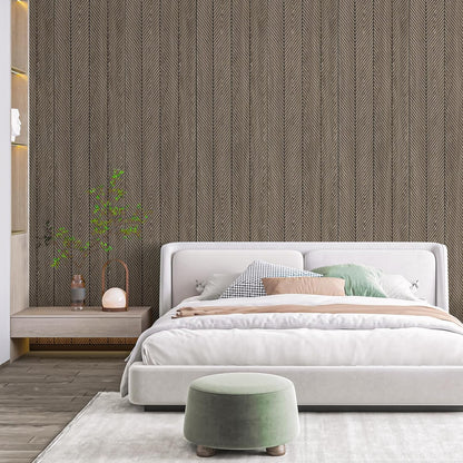 Art3d 4-Pack Glue-On Herringbone Wainscoting Panel for Interior Wall Decor - 104 x 12 Inch Polystyrene Ultralight Slim Slat Wall Panels for Living Room Bedroom, Mahogany