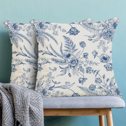 CXMEIFLY Spring Floral Leaves Pillow Covers 24 x 24 Inch Set of 2 for Chinoiserie Flowers Decor Throw Pillows Blue and White Seasonal Plant Outdoor Decorative Cushion Cases for Couch Bed Decorations