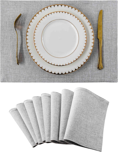Home Brilliant Cloth Placemats Set of 8 Heat Resistant Washable Plate Mats Placemats for Parties Buffet Dinner Coasters Party Dinner Decor, 13 x 19 inches, Light Grey