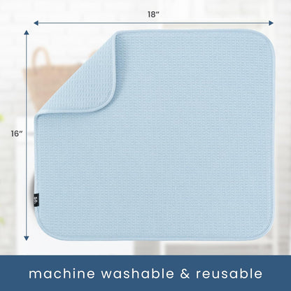 S&T INC. Dish Drying Mat, 16” x 18”, Absorbent Microfiber Kitchen Counter Mat, Dish Drying Pad for Dishes, Utensils, Pots and Pans, Large, Sky Blue