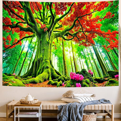 Delur Forest Tapestry Tree of Life Green Landscape Rainforest Wall Hanging Tapestry Colorful Mystical Nature Spiritual Psychedelic Headboard for Bedroom Living Room Home Decor (59.1" x 78.7")