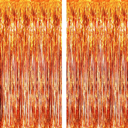 GOER 6.4 ft x 9.8 ft Metallic Tinsel Foil Fringe Curtains,Pack of 2 Party Streamer Backdrop for Birthday,Graduation Decorations and New Year Eve (Orange)