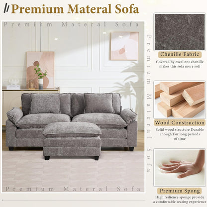 URRED Modular Sectional Sofa Comfy Cloud Couch, Modern Chenille Sofa Sleeper Deep Seat Couches with Ottoman/Pillows for Living Room (Gray, 82.6''- L Shape)