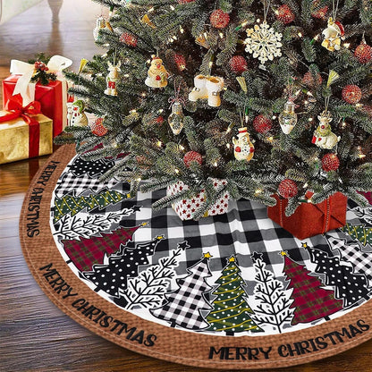 Christmas Tree Skirt 36 Inch, Black and White Buffalo Plaid Xmas Tree Skirts, Winter Christmas Trees Mat for Home Party Holiday Indoor Outdoor Decorations