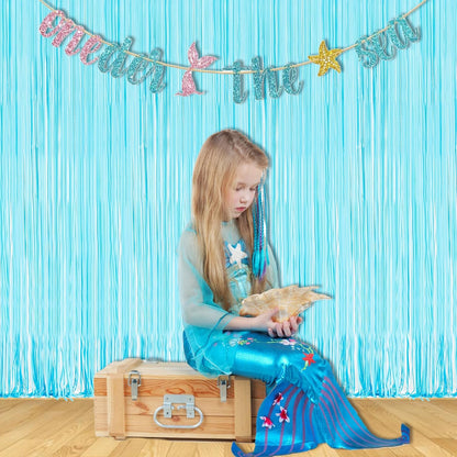 BRAVESHINE Foil Fringe Curtains Party Backdrop - Tinsel Curtain Backdrop Streamers Party Supplies for Halloween/Boo/Baby Boy/Frozen/Under Sea/Shark/Mermaid Birthdays Decorations - 2Pcs Pastel Blue
