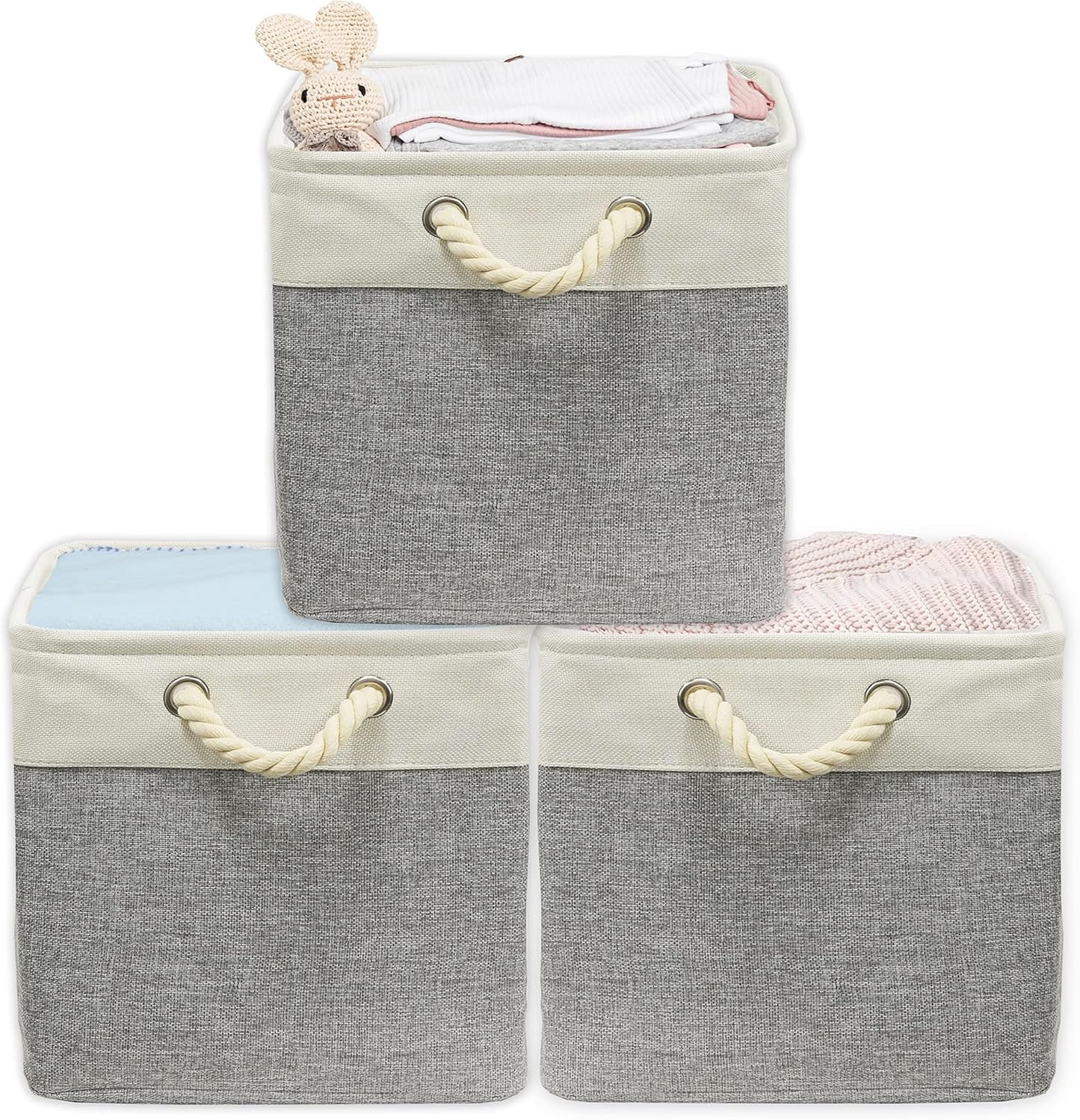 SIMPLE HOUSEWARE Fabric Storage Cubes, 13" x 13" Storage Bin, 3 Pack, Gray