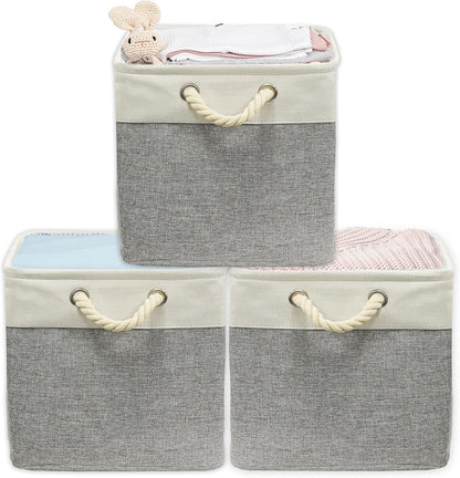SIMPLE HOUSEWARE Fabric Storage Cubes, 13" x 13" Storage Bin, 3 Pack, Gray