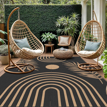 GENIMO Outdoor Rug 8' x 10' Waterproof for Patio Clearance, Reversible Lightweight Plastic Straw Camping Carpet, Large Area Rugs Mats for Rv, Backyard, Deck, Porch, Picnic, Balcony, Mix-Black & Brown