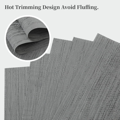 Leetaltree Grey Placemats, Heat Resistant Non-Slip Place mats for Dining Table, Washable Durable PVC Vinyl Woven Table Mats (Set of 4)