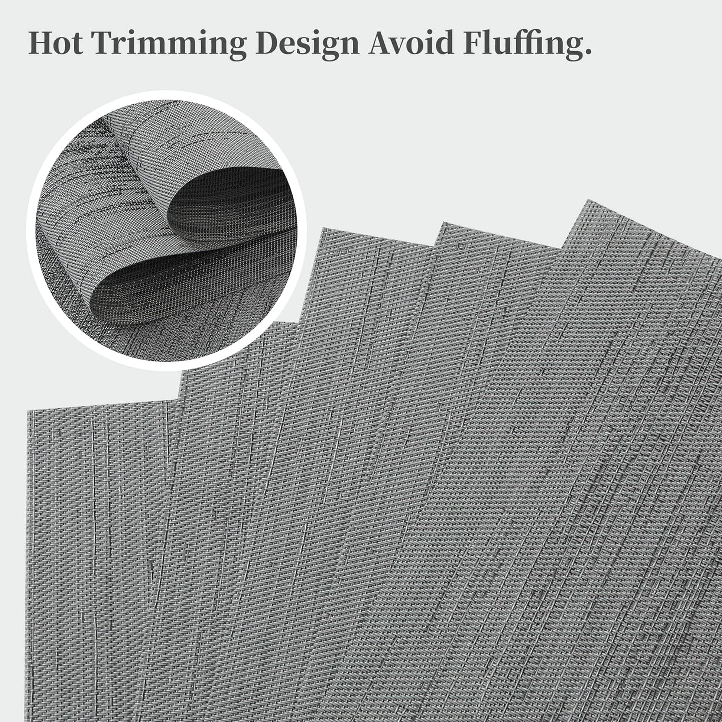 Leetaltree Grey Placemats, Heat Resistant Non-Slip Place mats for Dining Table, Washable Durable PVC Vinyl Woven Table Mats (Set of 20)