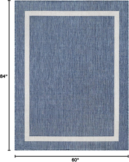 Bordered Outdoor Rug 5x7 Washable Outside Carpet for Indoor Patio Porch Waterproof Easy Cleaning Non Shedding Area Rugs Blue 5 x 7