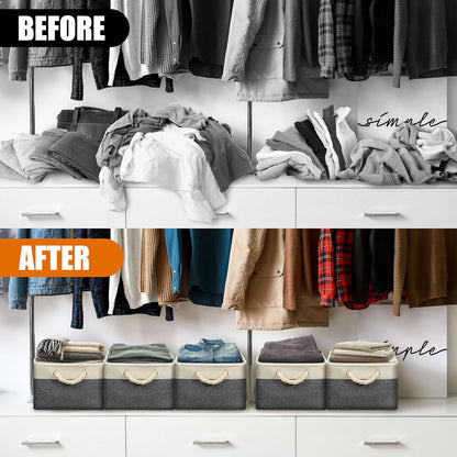 SIMPLE HOUSEWARE Large Fabric Storage Bin, 15.7" x 12" with Braided Handles, 3 Pack, Dark Gray