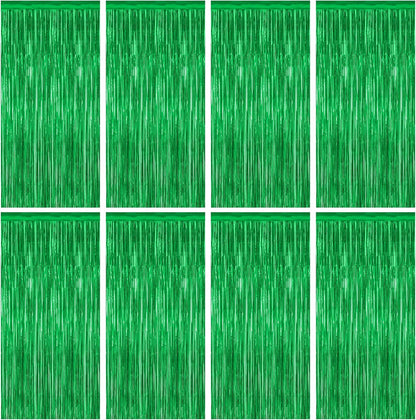 8 Pack Green Streamer, 3.28 FT x 7.05 FT Dinosaur Backdrop, Metallic Tinsel Backdrop FOI Fringe Curtains Party Streamer, Jungle Decor Green Streamer Party Decorations Photo Booth Props