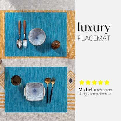 LEXMORE Placemats Set of 12 Vinyl/Plastic Woven Place Mats for Kitchen Table Indoor/Outdoor Washable Placemat Wipeable Dining Table Mats(Teal Blue)