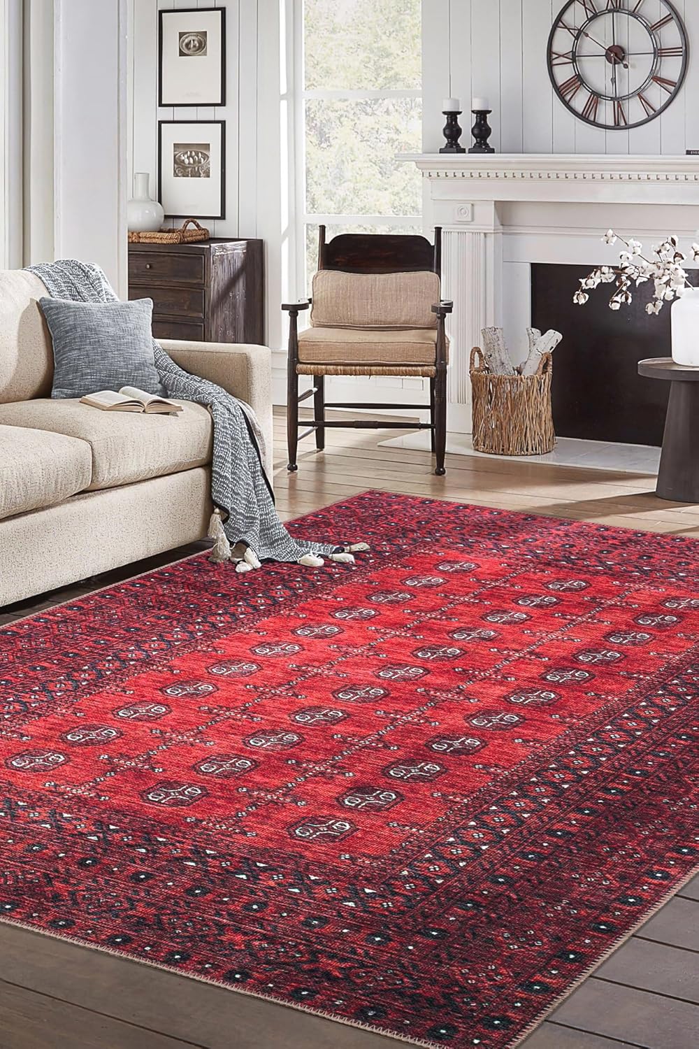Keen Home Design 5x7 Rug - Machine Washable Area Rug with Non-Slip Backing, Ideal for Living Room, Dining Room, Bedroom - Vintage, Easy Clean, Durable, Low Pile Rug - (5' x 7')