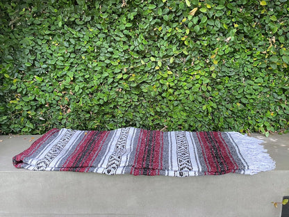 Del Mex Classic Mexican Blanket, Large Authentic Woven Falsa Throw (70"x50"), Artisan Southwest Décor for Beach, Yoga, Outdoors (Burgundy)