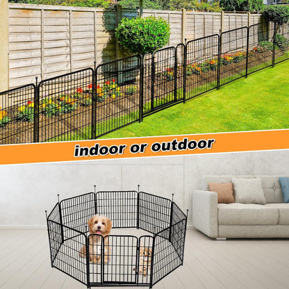 Garden Fences with Gate, 32 in(H)×27 in(L) 16 Panels Total 35.4 Ft(L), Garden Animal Barrier, Fence for Dogs Outside, Heavy Duty Iron Metal Animal Barrier Fence, Flower Bed Fencing