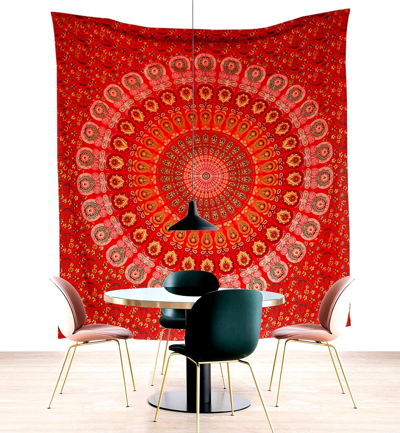raajsee Red Tapestry Mandala Wall Hangings, Indian Cotton Beach Throw Blanket, Hippie Tapestries Boho Décor Bohemian Bedding,Queen Bedspread 210x220 cms cms Yoga Meditation Mat Rugs