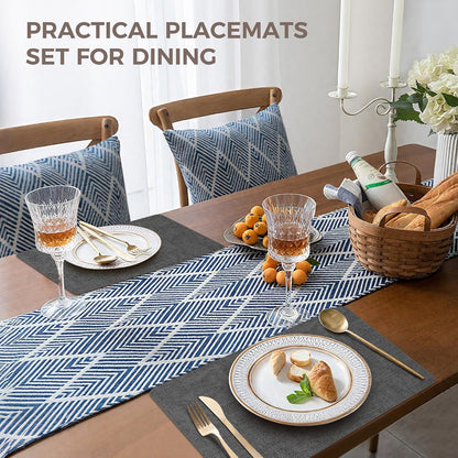 Vinyl Placemats Set of 6, Faux Leather Waterproof and Heat Resistant Place Mats, Washable Anti-Slip Table Mats with Coaster, Wipeable Placemats for Indoor & Outdoor 17" x 12" (Black, Set of 6)