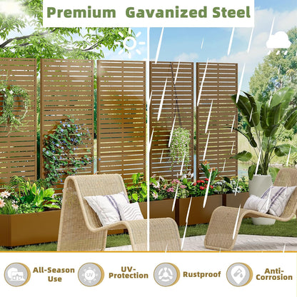 Casaphoria Metal Raised Garden Bed with Trellis and Wheels, 72"x35"x16" Planter Box for Climbing Plants, Vegetables & Vines, Features Drainage Holes and Privacy Screen (Brown-Louvered)