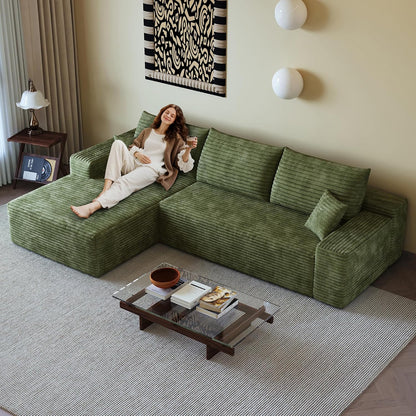 108" Sectional Couches for Living Room Modern Modular Sofa with L-Shape Couchs Upholstered Boneless Couch Deep Seat Sectional Couch with Chaise (Green, Left Facing Chaise+2Seaters)