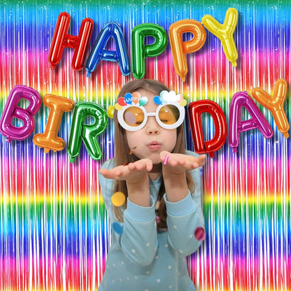 BRAVESHINE Fringe Backdrop Tinsel Foil Curtains - 2 Pack Colorful Metallic Streamers Backdrops for Doorway Decor/80's/90's/Dance/Graduates/Rainbows-Theme/Candylands/Kids Birthdays Party Decorations