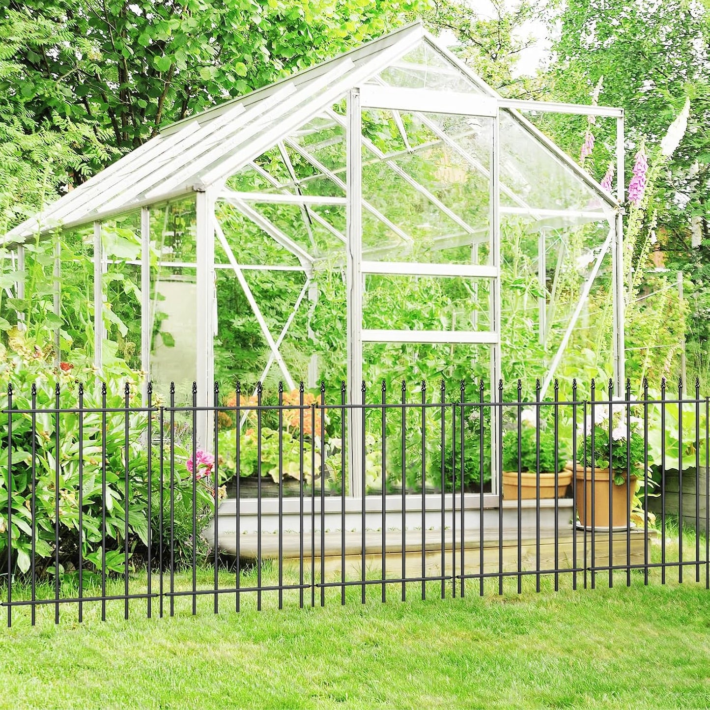 Metal Garden Fence 36 in H x 10 ft L,Border Fence Panels Animal Barrier for Dogs, No Dig Garden Fencing for Yard Patio Flower Bed Lawn Outdoor,5 Panels + 6 Stakes Black