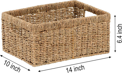 CENBOSS Wicker Baskets (Large, Seagrass, 1PC) Rattan Storage Baskets for Shelves, Woven Seagrass Holder
