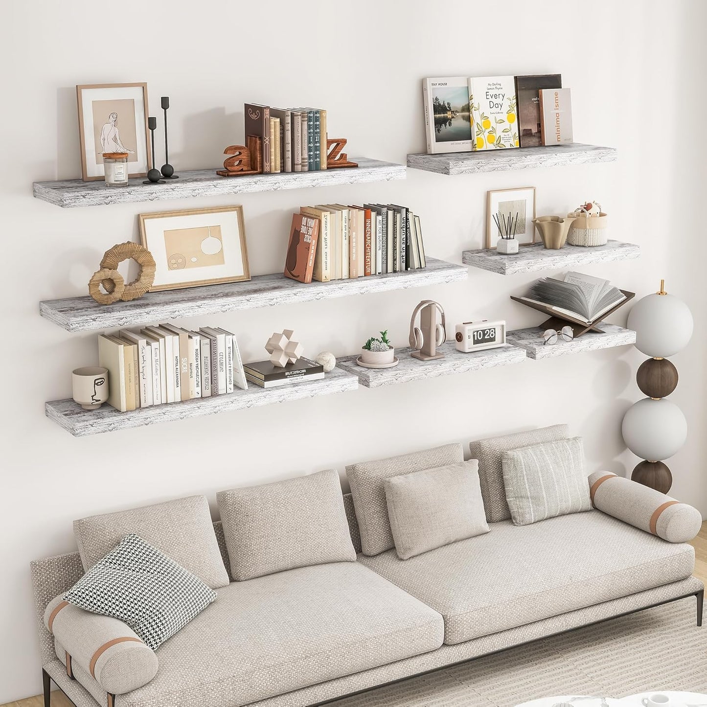 RICHFOCUS 16Inch Floating Shelves for Wall 2 Pack Shelves for Bedroom|Kitchen|Bathroom Wall Mounted Rustic Distressed Wood Floating Shelf with Invisible Brackets for Books|Storage|Decor, Rustic