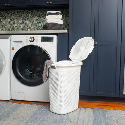 Mind Reader Slim Laundry Hamper with Lid, 60L Tall Clothes Basket, Narrow Tapered Design for