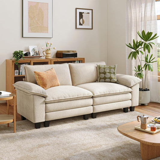 LINSY HOME Sectional Loveseat Sofa - 90'' Oversized Corduroy Cloud Couch Soft Modern Comfy Green