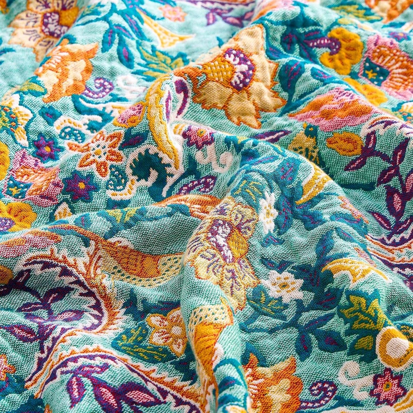 Boho Blanket Throw Quilt, 100% Cotton Soft Light Weight Throw Blankets for Summer, 60"x80" Farmhouse Flower Decorative Blankets, All Season Rustic Reversible Bohemian Throw Quilt