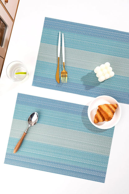 LEXMORE Placemats Set of 6 Vinyl/Plastic Woven Place Mats for Kitchen Table Indoor/Outdoor Washable Placemat Wipeable Dining Table Mats(Ocean Geode)