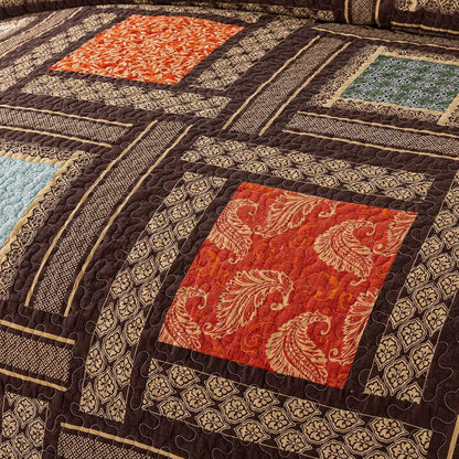 NEWLAKE Cotton Patchwork Bedspread, 3-Piece Bedding Quilt Set with Real Stitched Embroidery, Reversible Matelasse Bed Coverlet Set,Bohemian Farmhouse,Twin Size