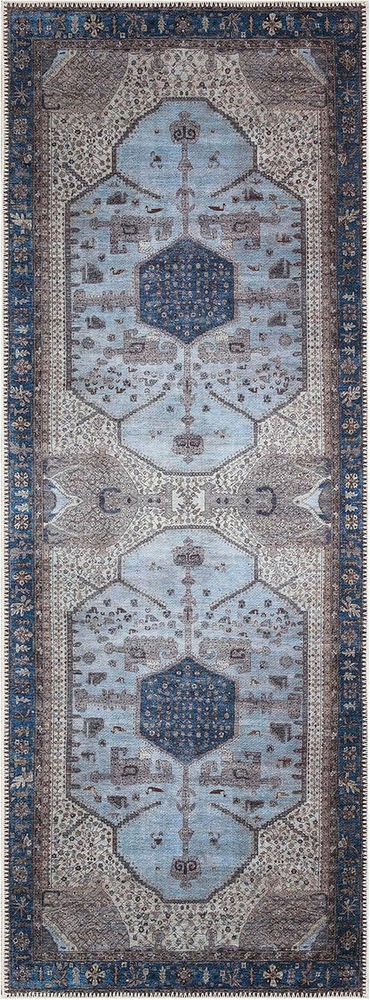 Keen Home Design 2x12 Rug - Machine Washable Runner Rug with Non-Slip Backing, Ideal for Hallway, Entryway, Kitchen, Laundry Room - Vintage, Easy Clean, Durable, Low Pile - (2'6" x 12')