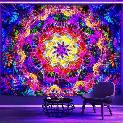 PSYHILAR Blacklight Mandala Tapestry for Bedroom, Psychedelic Black Light Posters for Adults and Teens, Colorful UV Reactive Aesthetic Bohemian Art Wall Hanging Decor (40 x 30 Inches)