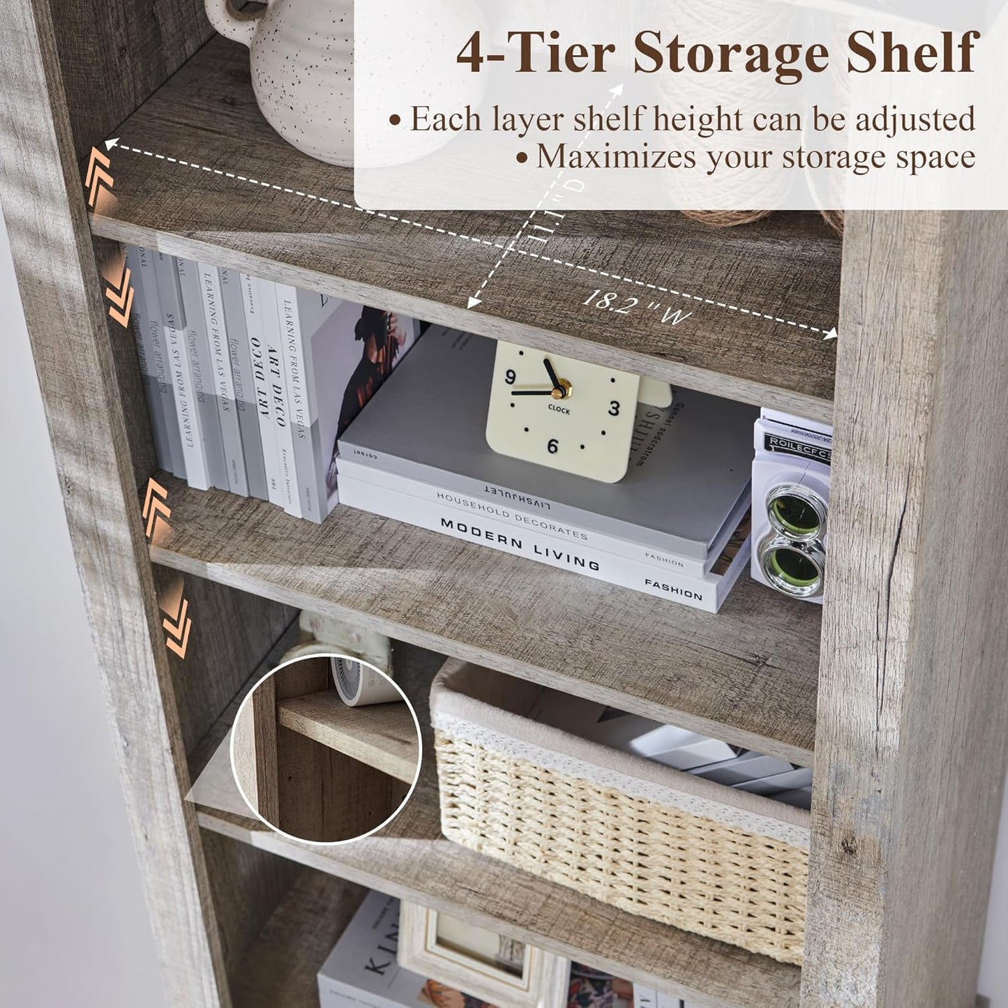 RedLemon Bookshelf with Storage Cabinet, 72" Tall Farmhouse Bookcase with Adjustable Shelves and Barn Door, 4 Tier Office Wood Bookshelf with Drawer for Office Library Living Room (Light Rustic Oak)