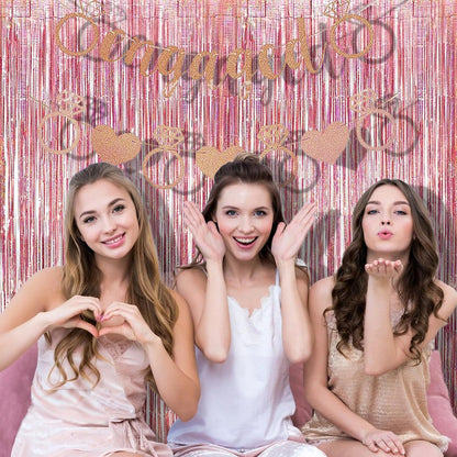 BRAVESHINE Rose-Gold Tinsel Foil Fringe Curtains - 2Pcs 3.2x8.2ft Metallic Holiday Photo Booth Backdrop Party Supplies for Birthdays Valentines Day Bridal Shower Bachelorette Engagement Party