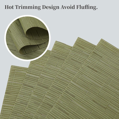Leetaltree Pea Green Placemats Set of 4 - Heat Resistant Non-Slip Place mats for Dining Table, Washable Durable PVC Vinyl Woven Table Mats（Pea Green, 4）