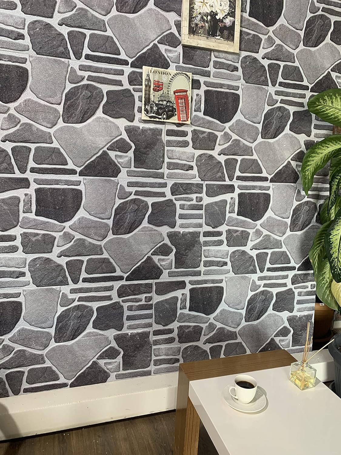 Dundee Deco 3D Wall Panels - Cladding, Charcoal Grey Silver Stone Look Wall Paneling, Styrofoam Facing for Interior and Exterior Applications, DIY, Set of 10, Covers 54 sq ft