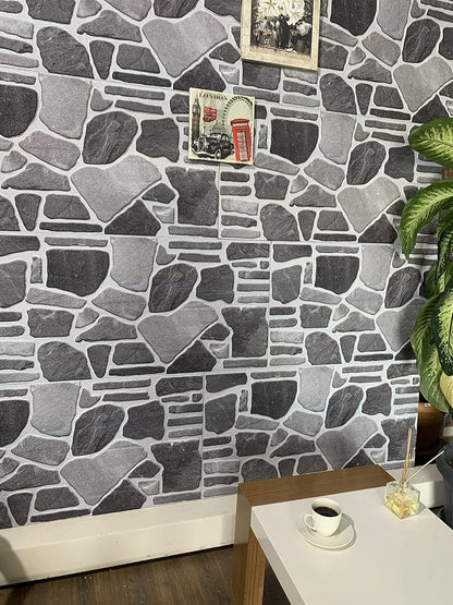 Dundee Deco 3D Wall Panels - Cladding, Charcoal Grey Silver Stone Look Wall Paneling, Styrofoam Facing for Interior and Exterior Applications, DIY, Set of 10, Covers 54 sq ft