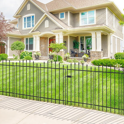 Metal Garden Fence with Gate 36 in H x 12 ft L, 1 Gate + 5 Panels Border Dog Fence Panels Animal Barrier, No Dig Garden Fencing for Yard Patio Flower Bed Lawn Outdoor, Arch Black