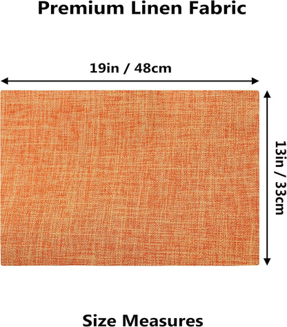 Demetex Orange Placemats Set of 4 Fall Linen Place Mats Decorative Heat Resistant Cloth Table Mats for Party Birthday Thanksgiving Dinner, 13x19 inch, Orange