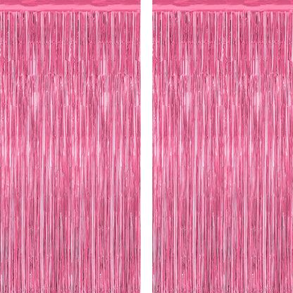 2 Pack Pink Party Decorations, 3.28 FT x 7.05 FT Pink Backdrop, Metallic Tinsel Backdrop Fringe Curtains Backdrop Curtains, Photo Backdrop Party Supplies Birthday Party Decorations